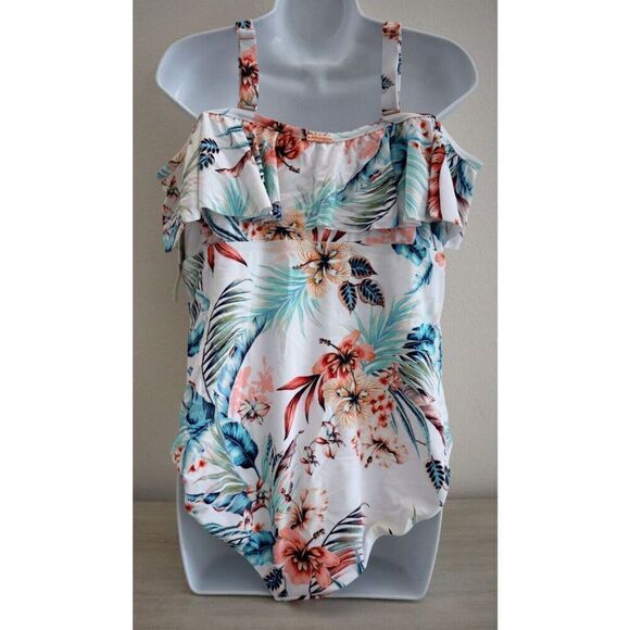 Raisins Curve H840581 Women's Plus Sz 14W White Tortuga One-Piece Swimsuit - Picture 2 of 13